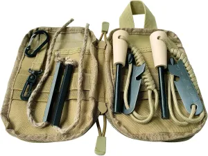 Fire Starter Survival Kit, Larger Ferro Rod with Striker Lanyard 3in Long Flint and Steel, 13.8in Wick Hemp Cord, Multifunctional Bag