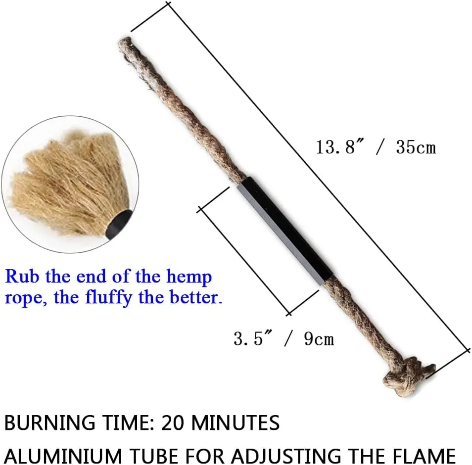 Fire Starter Survival Kit, Larger Ferro Rod with Striker Lanyard 3in Long Flint and Steel, 13.8in Wick Hemp Cord, Multifunctional Bag