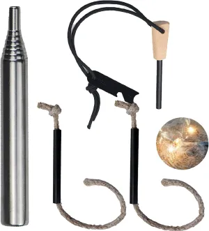 Fire Starting Survival Tool, Flint and Steel Survival Igniter with Cord, Iron Rod Kit for Camping and Emergencies