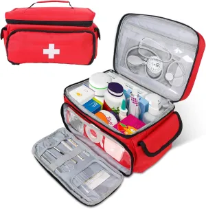First Aid Bag Empty First Aid Kit Storage Bag Small Medical Bag Portable Medical Supplies Organizer for Travel, Home, Office, Car, Outdoor, Camping, Hiking (Red)