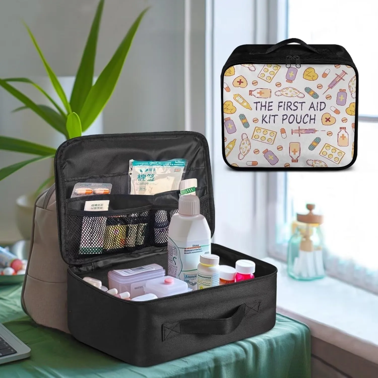 First Aid Bag Empty Medium First Aid Kit Pattern Medical Bag Empty Travel First Aid Pouch Storage Compact Survival Medicine Bag for Home Office Car Businesses Camping Outdoors
