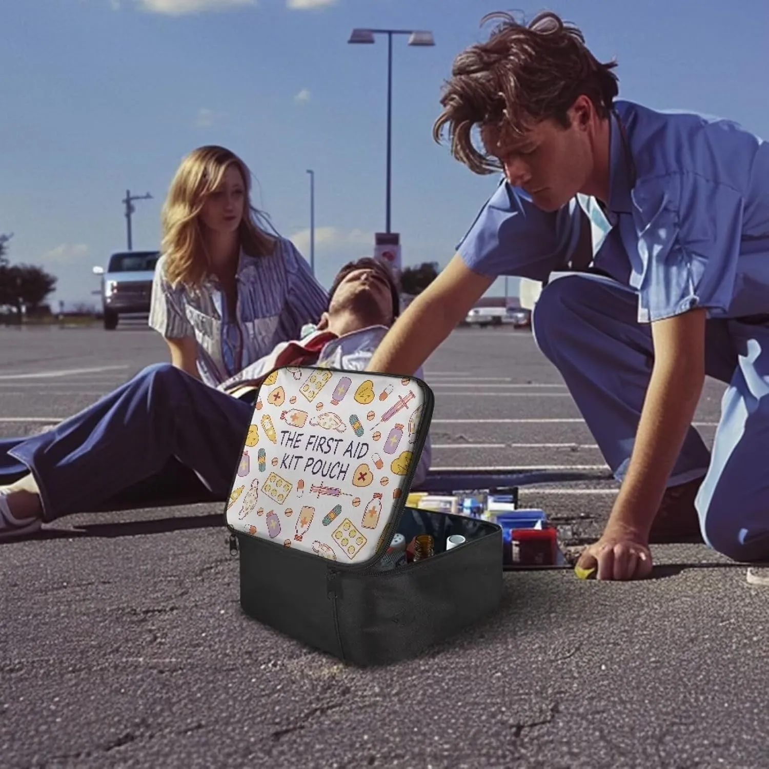 First Aid Bag Empty Medium First Aid Kit Pattern Medical Bag Empty Travel First Aid Pouch Storage Compact Survival Medicine Bag for Home Office Car Businesses Camping Outdoors