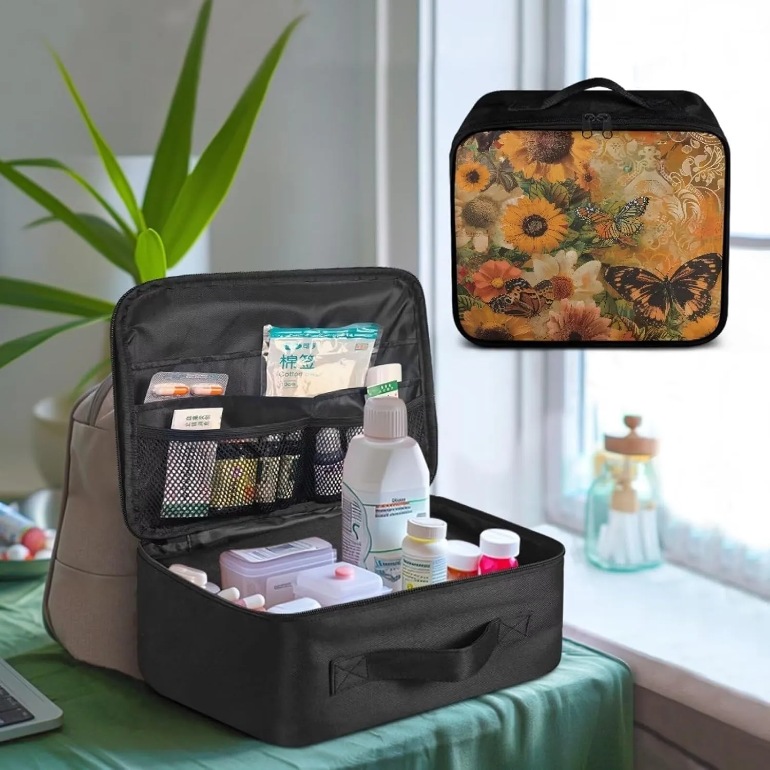 First Aid Bag Empty Organizer Retro Butterfly Medical Kit Bag Empty Travel Medicine Pouch Medical Supplies Organizer Bag Empty for Car Home Camping Hiking Office Emergency Kit