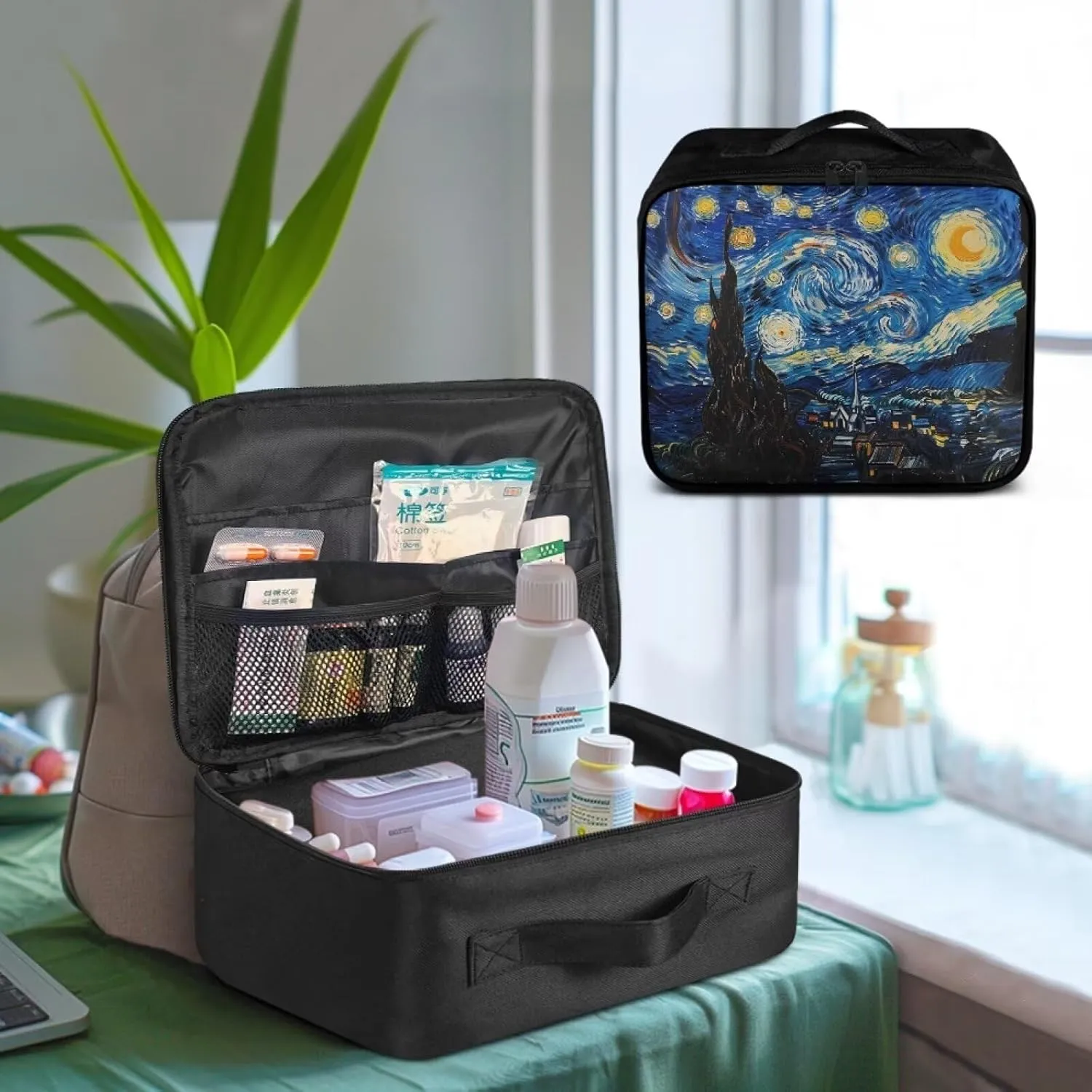 First Aid Bag Empty Van Gogh Starry Night Medical Bag Empty Medium Travel First Aid Kit Pouch Portable Medical Supplies Organizer Bag for Traveling Hiking Camping Backpacking Cycling