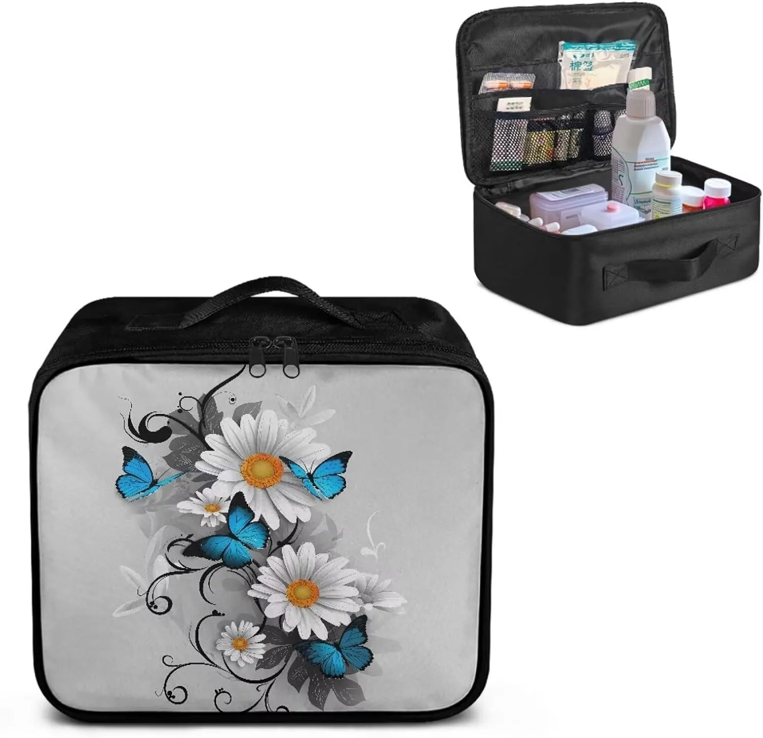 First Aid Bag Only Empty Small Daisy Butterfly Travel Medicine Pouch Double Zippers First Aid Pouch Medical Supplies Organizer Bag Kit for Traveling Car Home Camping Office Hiking