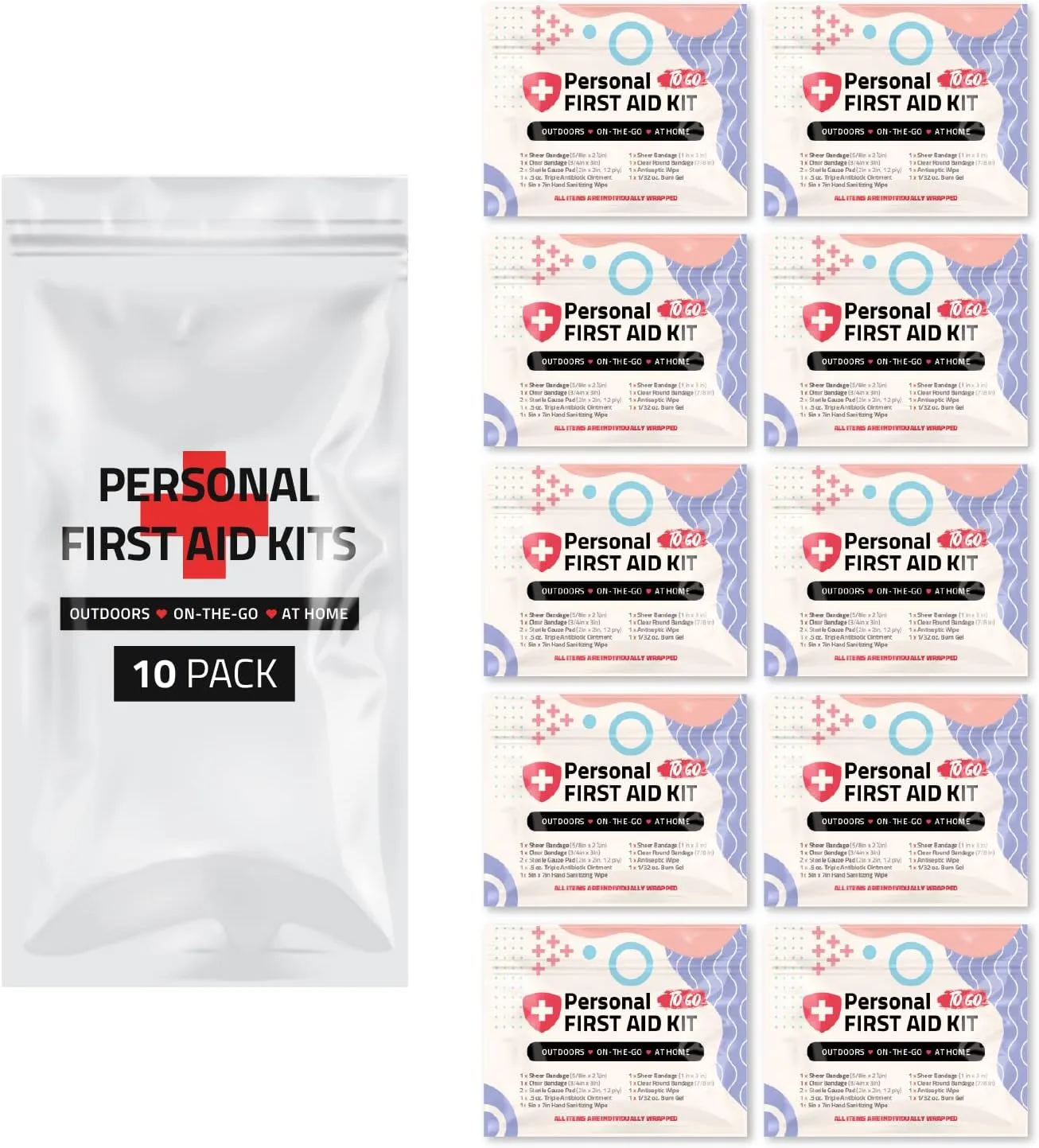 First Aid Emergency Medical Kit Mini and Travel Size - 10 Pack | Great for Kids, Schools, Business, Hiking, Camping | Wound Care Products (Abstract)