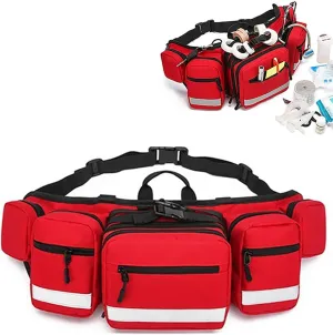 First Aid Fanny Pack, Professional Medical Waist Bag, Portable Empty First Aid Kit with Multiple Internal Pockets, Adjustable Belt & Buckle, Ideal for Sport Outdoors, Travel, Car, Home, Office