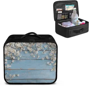 First Aid Kit Bag Empty Medium Organizer Wood Print Floral Portable Medication Travel Carrying Case with Handle for Home Travel Camping Empty Medical Storage Bag Portable Pouch