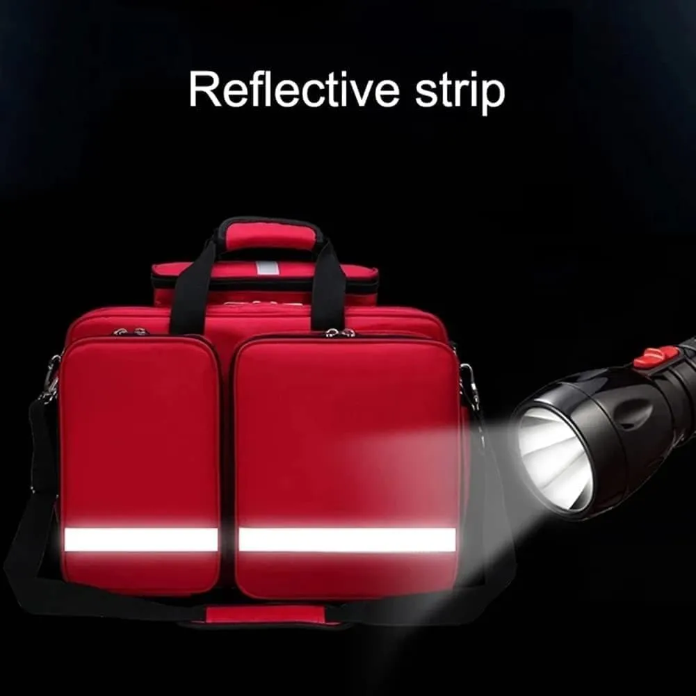 First Aid Kit Compact Trauma Medical Bag First Responder Bag Empty for Any Emergencies - Ideal for Home, Office, Car, Travel, Outdoor, Camping, Hiking, Boating, 43X14X32CM, Red