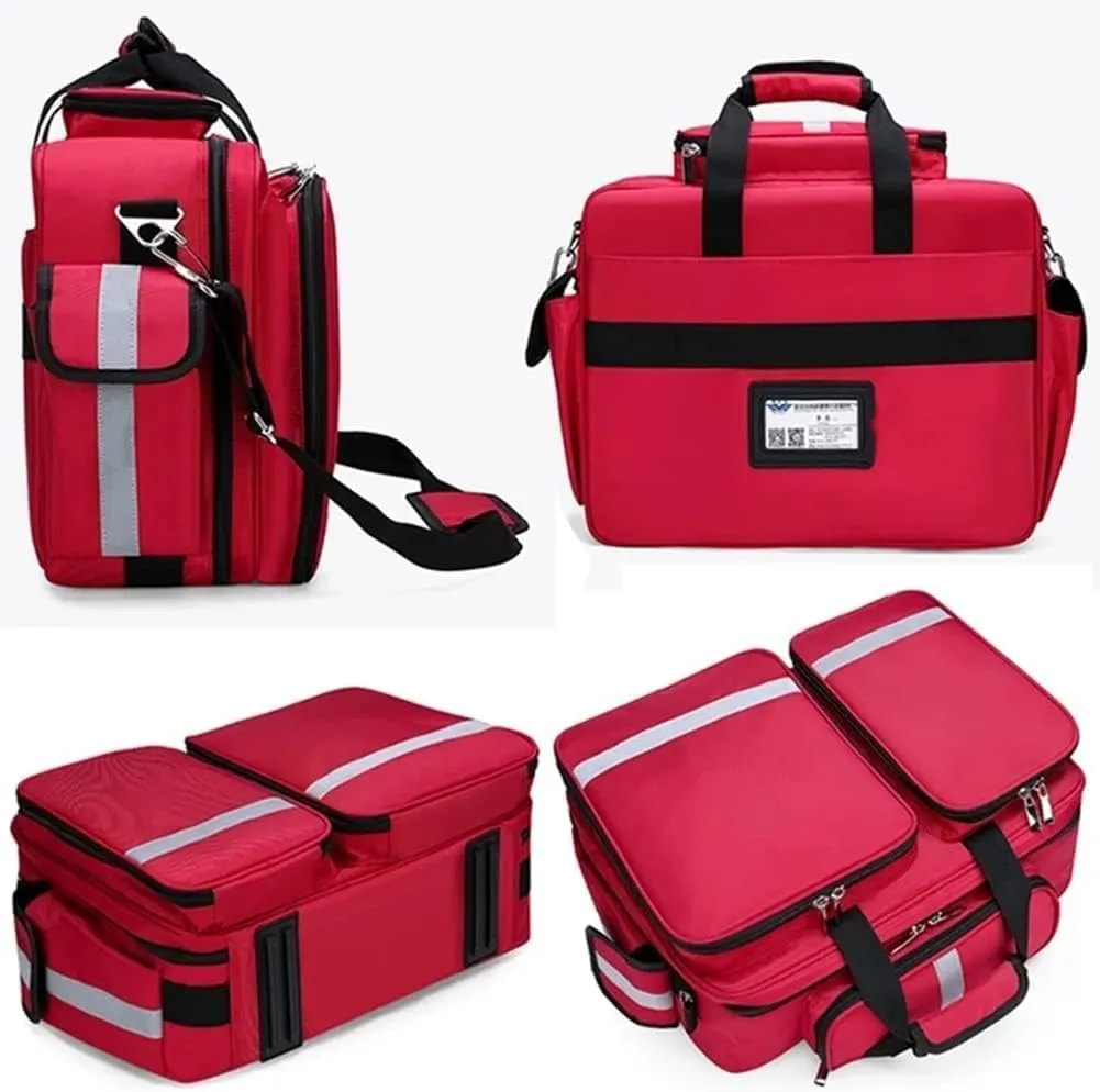 First Aid Kit Compact Trauma Medical Bag First Responder Bag Empty for Any Emergencies - Ideal for Home, Office, Car, Travel, Outdoor, Camping, Hiking, Boating, 43X14X32CM, Red