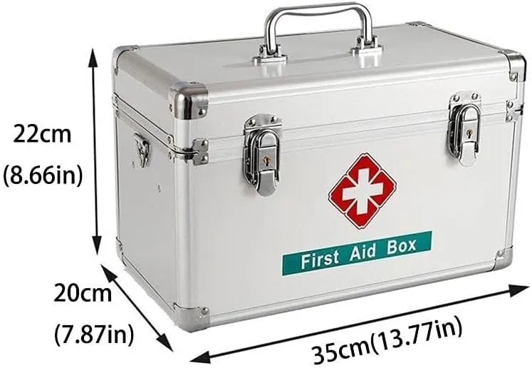 First Aid Kit Medical Storage Box – Portable Handle, Double-Layer Design, Metal Box for Home, Office, Travel, and Camping – 11.8/13.7/14.7 Inch Sizes(Beige)