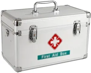 First Aid Kit Medical Storage Box – Portable Handle, Double-Layer Design, Metal Box for Home, Office, Travel, and Camping – 11.8/13.7/14.7 Inch Sizes(Beige)