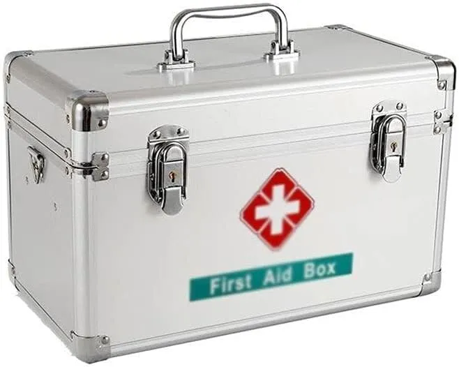 First Aid Kit Medical Storage Box – Portable Handle, Double-Layer Design, Metal Box for Home, Office, Travel, and Camping – 11.8/13.7/14.7 Inch Sizes(Beige)