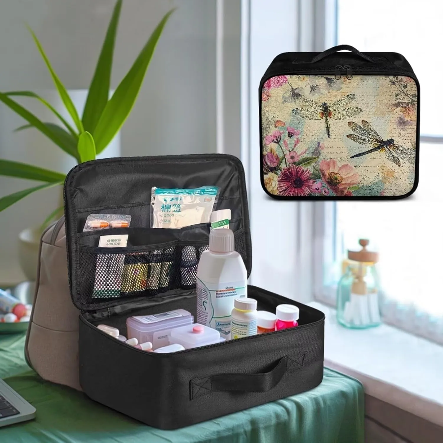 First Aid Kit Organizer Bag Empty Dragonfly Emergency Medical Bag Travel Size First Aid Pouch Storage Medical Supplies Organizer Bag for Car Home Office Kitchen Sport Outdoor