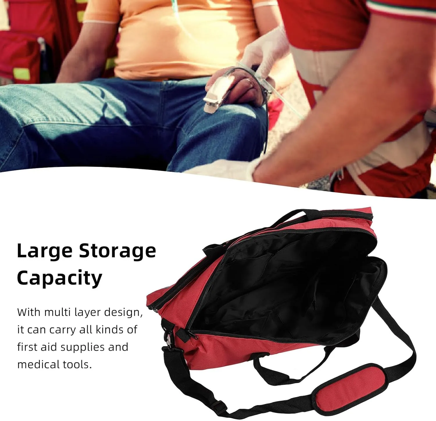 First Aid Medical Bag, Large Capacity, Emergency Medical Supplies Bag with Shoulder Straps, Waist Belts, Multi Layered Storage, 600D Oxford Cloth Bag for Safety and Durability