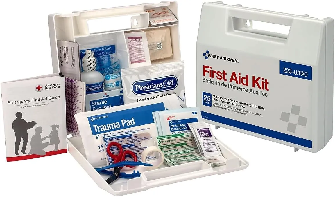 First Aid Only 223-U OSHA-Compliant First Aid Kit, All-Purpose 25-Person Emergency First Aid Kit for Business, Worksite, Home, and Vehicle, 106 Pieces