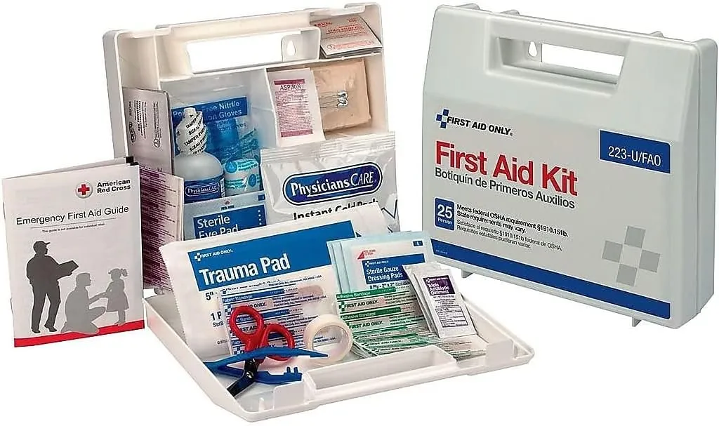 First Aid Only 223-U OSHA-Compliant First Aid Kit, All-Purpose 25-Person Emergency First Aid Kit for Business, Worksite, Home, and Vehicle, 106 Pieces