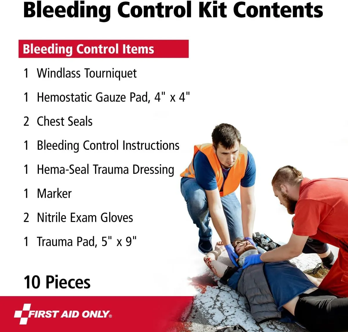 First Aid Only 91137 Critical Essentials Bleeding Control Kit for Chest, Limb & Torso Wounds, 10 Pieces