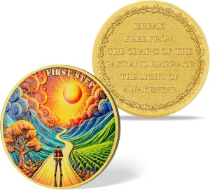 First Step Sobriety Coin - Traveler's Path Affirmation NA/AA Chip Medallion - Narcotics & Alcoholics Anonymous Recovery Token Gift for Sober Men & Women