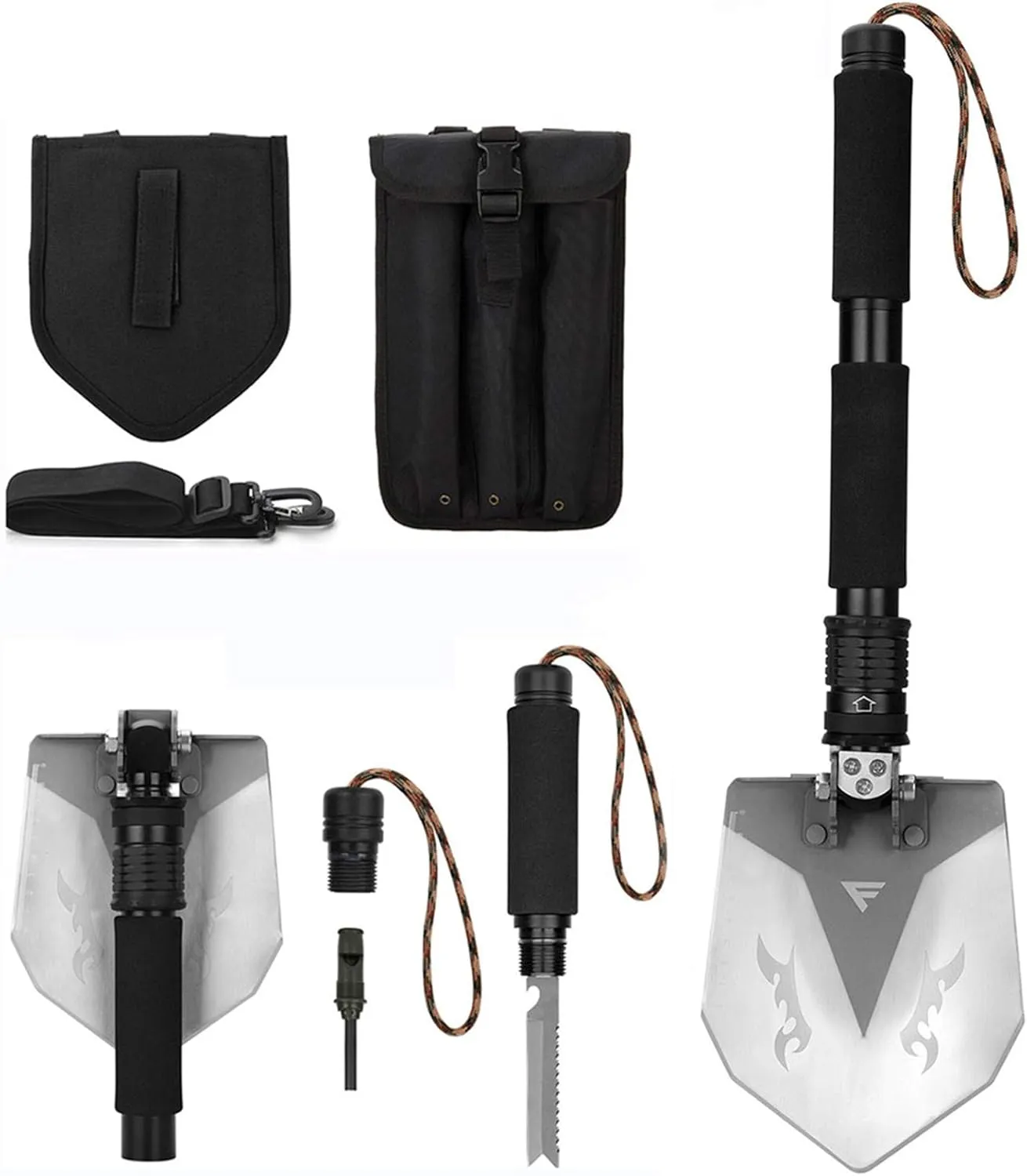 FiveJoy Professional Survival Shovel Multitool - Portable Collapsible Tactical Tool - Entrenching Backpack Equipment for Hiking Camping Car - 20.63 inch(Shovel RS)