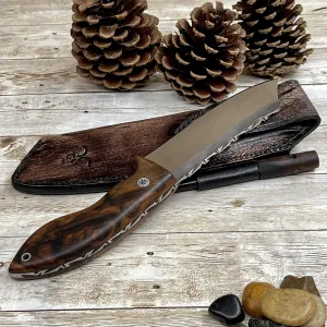 Fixed Blade Camping Knife, Kilimanjaro Handmade Bushcraft Knife, Full Tang Walnut Wood Handle, N690 Blade Survival Knife with Sheath and Magnesium Fire Starter