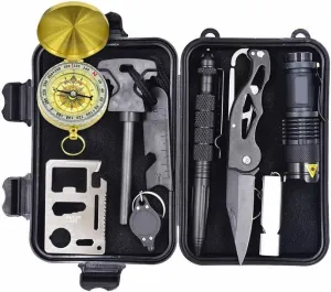 FixtureDisplays® Emergency Survival Kits 11-in-1, Multi Professional Survival Tools Outdoor Survival Gear Kit for Traveling Hiking Biking Climbing Hunting 16854NEW-SNL Listing