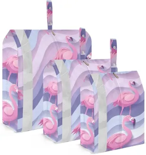 Flamingos Travel Storage Bag with Lanyard - Portable Lightweight Classified Storage Bag with Zipper, Dust and Waterproof Travel Packing Cube for Suitcase,3 Pieces