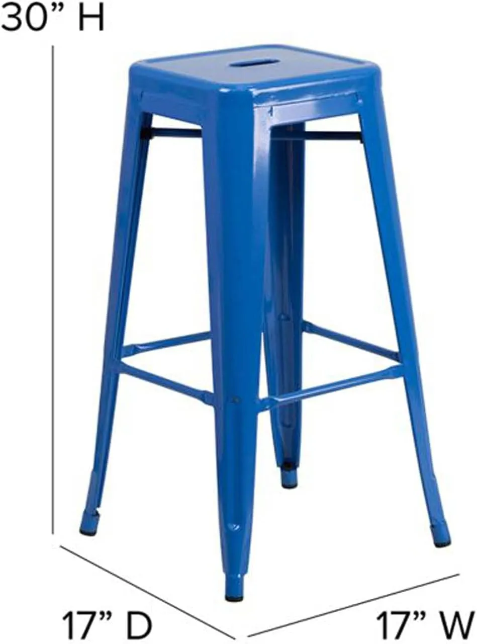 Flash Furniture Commercial Grade 30" High Backless Blue Metal Indoor-Outdoor Barstool with Square Seat