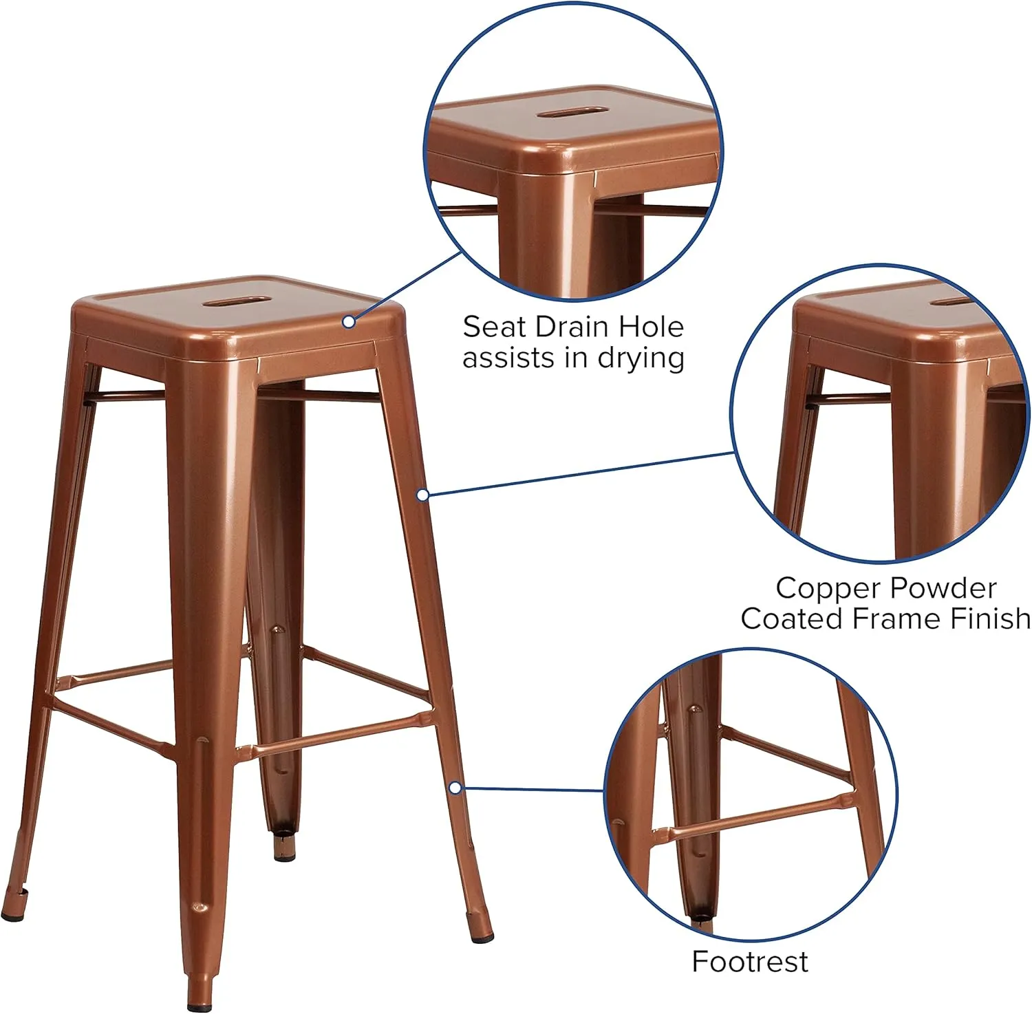 Flash Furniture Commercial Grade 30" High Backless Copper Indoor-Outdoor Barstool