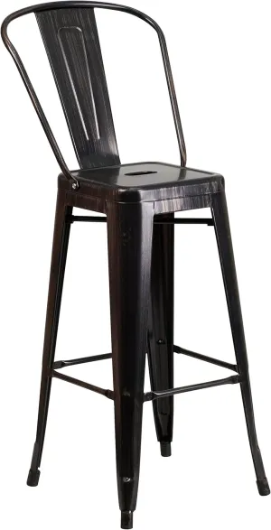 Flash Furniture Commercial Grade 30" High Black-Antique Gold Metal Indoor-Outdoor Barstool with Removable Back