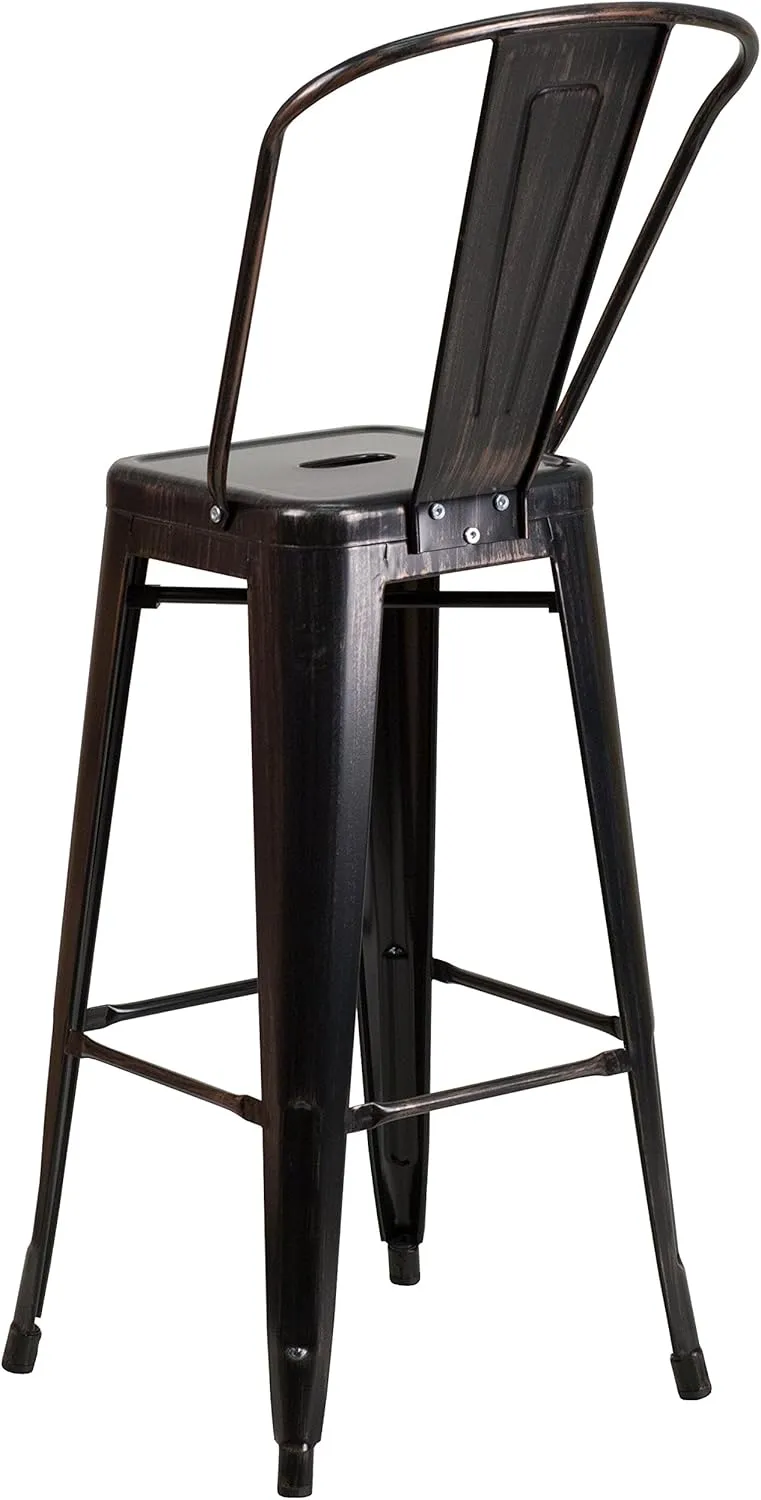 Flash Furniture Commercial Grade 30" High Black-Antique Gold Metal Indoor-Outdoor Barstool with Removable Back