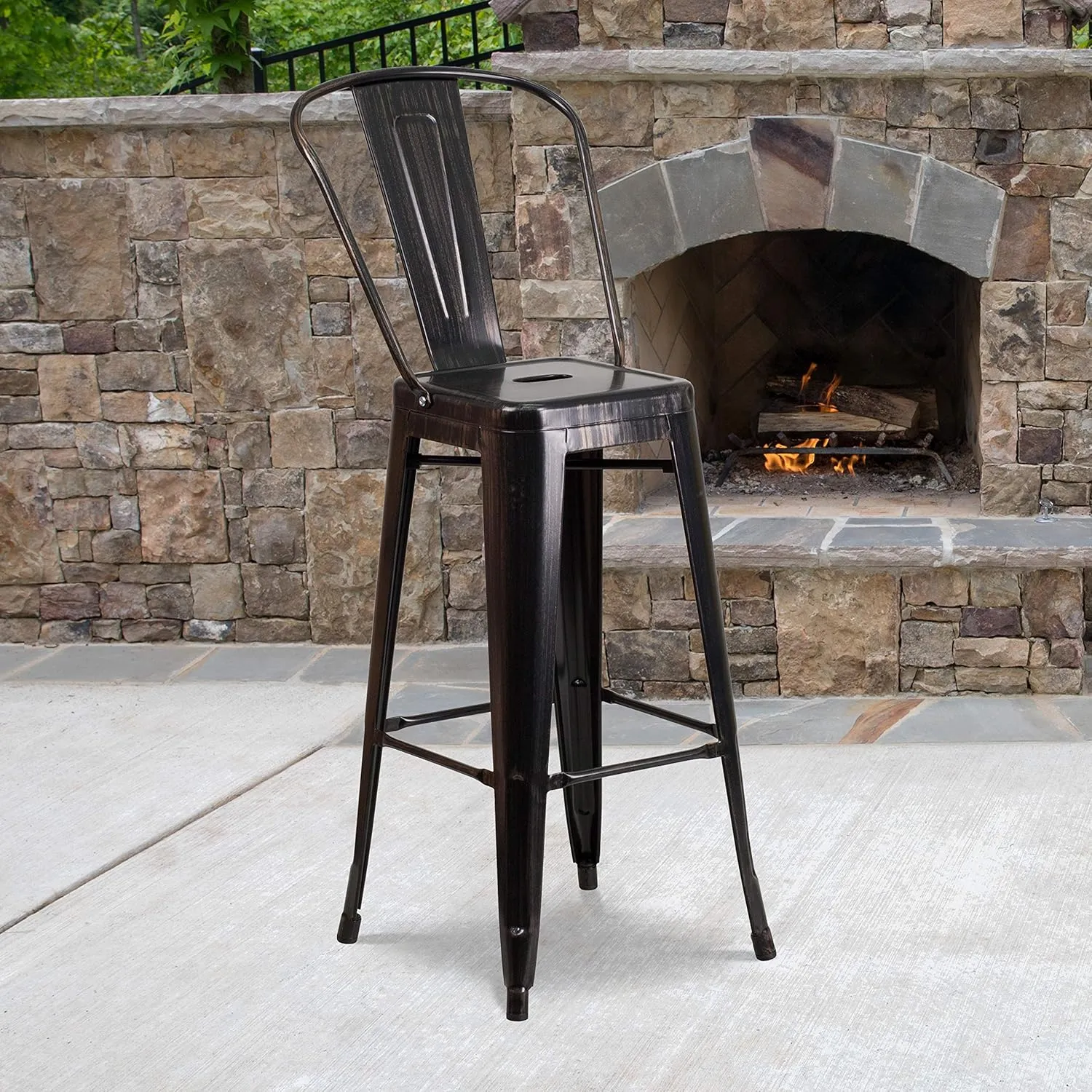 Flash Furniture Commercial Grade 30" High Black-Antique Gold Metal Indoor-Outdoor Barstool with Removable Back