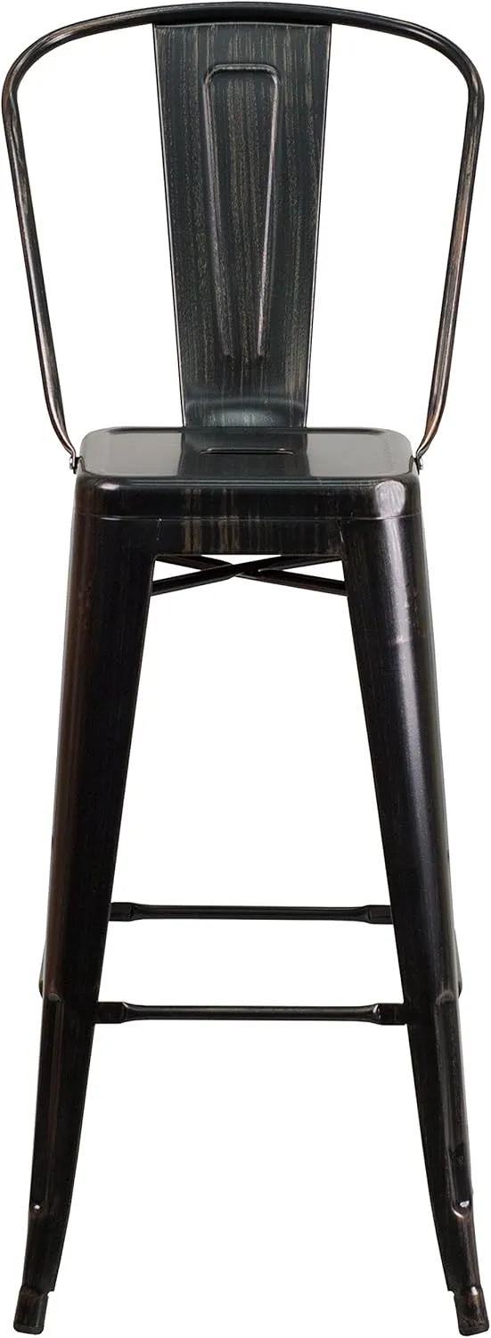 Flash Furniture Commercial Grade 30" High Black-Antique Gold Metal Indoor-Outdoor Barstool with Removable Back
