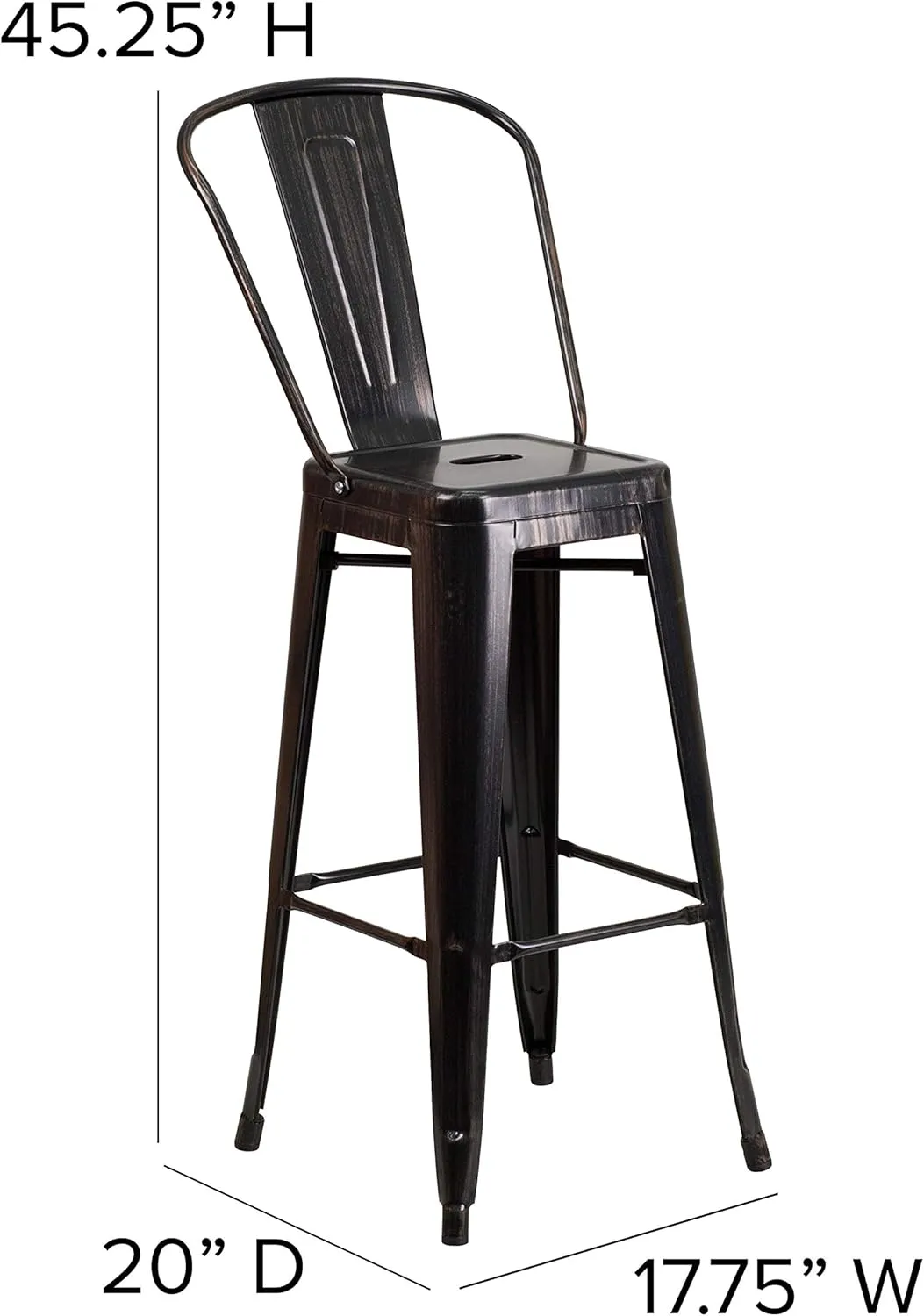 Flash Furniture Commercial Grade 30" High Black-Antique Gold Metal Indoor-Outdoor Barstool with Removable Back