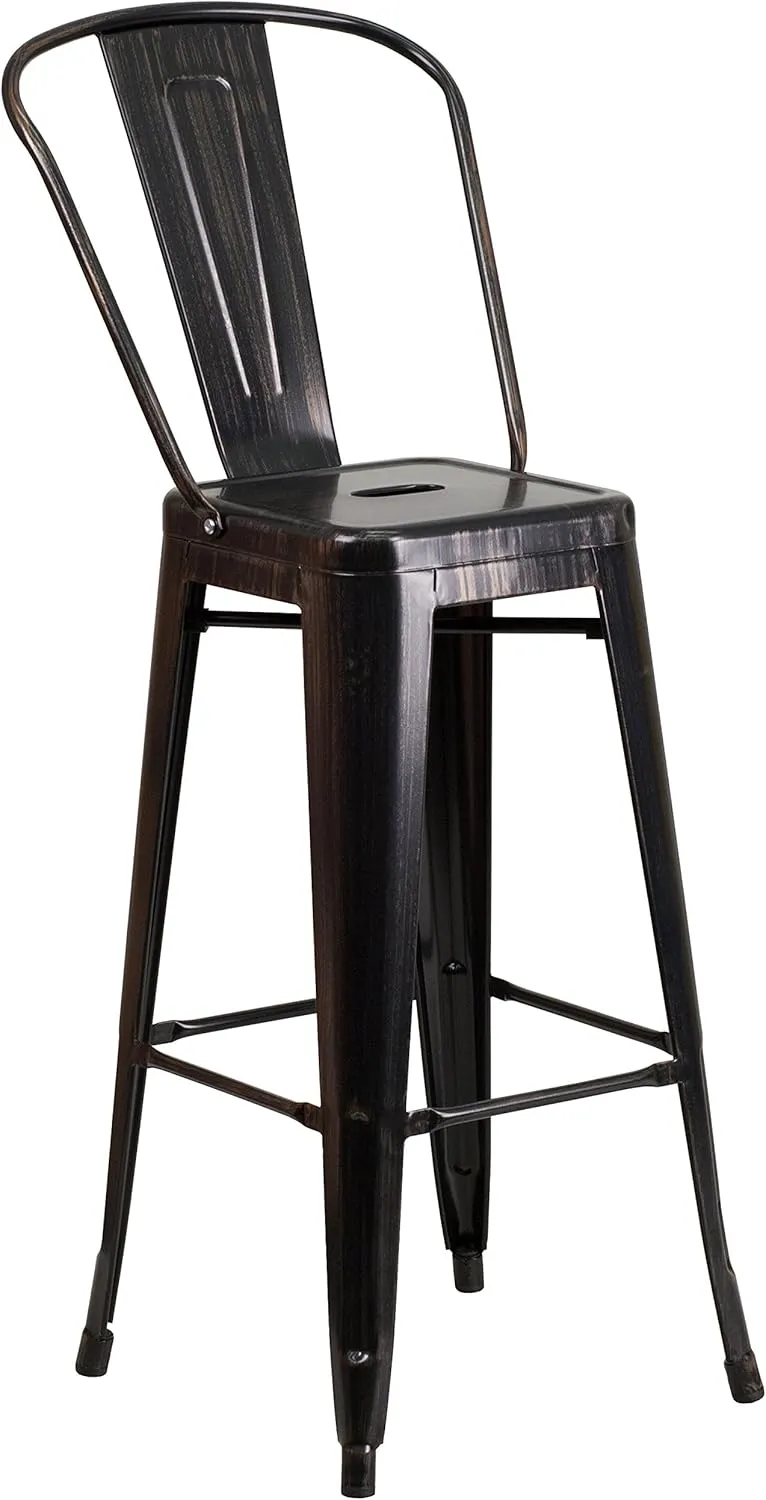 Flash Furniture Commercial Grade 30" High Black-Antique Gold Metal Indoor-Outdoor Barstool with Removable Back