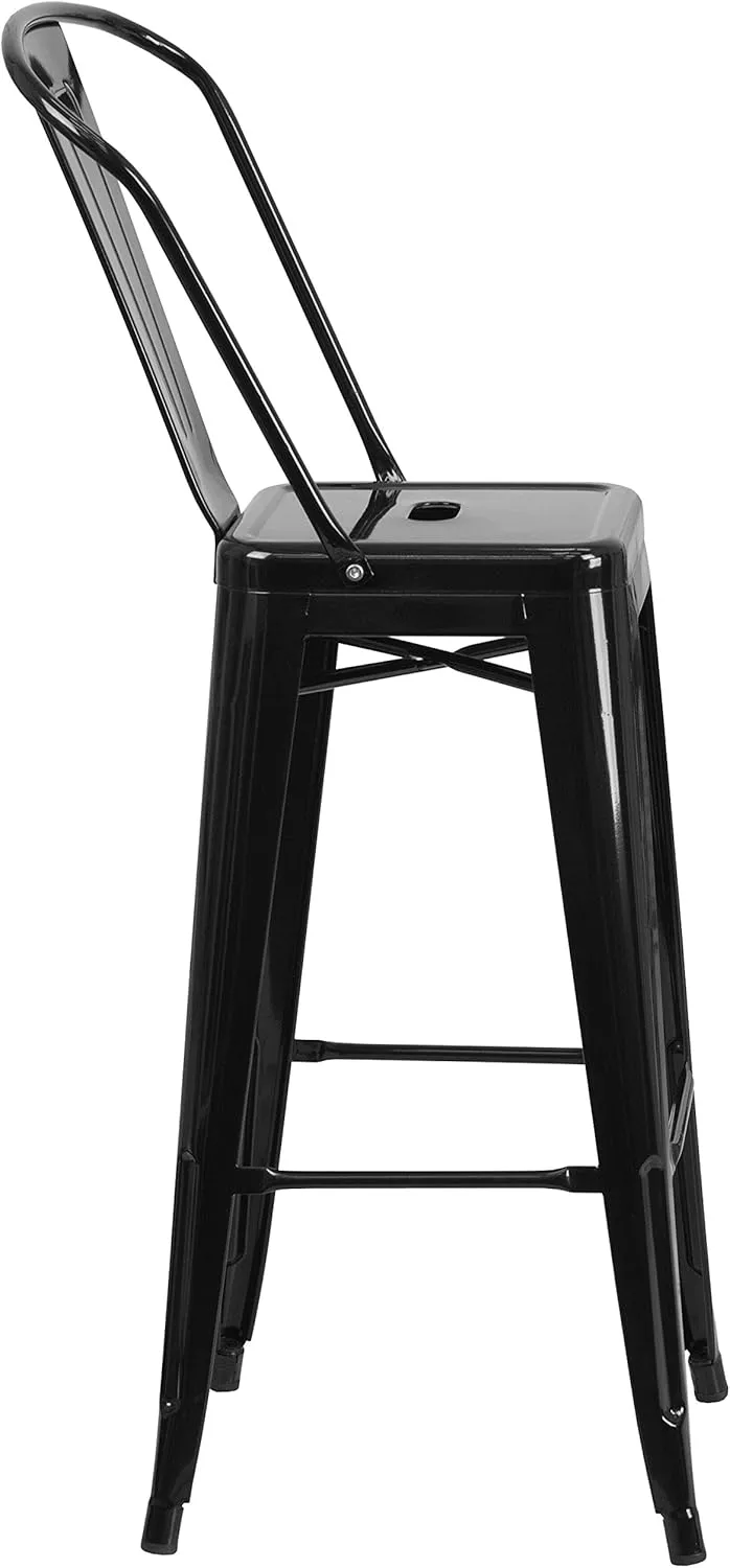 Flash Furniture Commercial Grade 30" High Black Metal Indoor-Outdoor Barstool with Removable Back