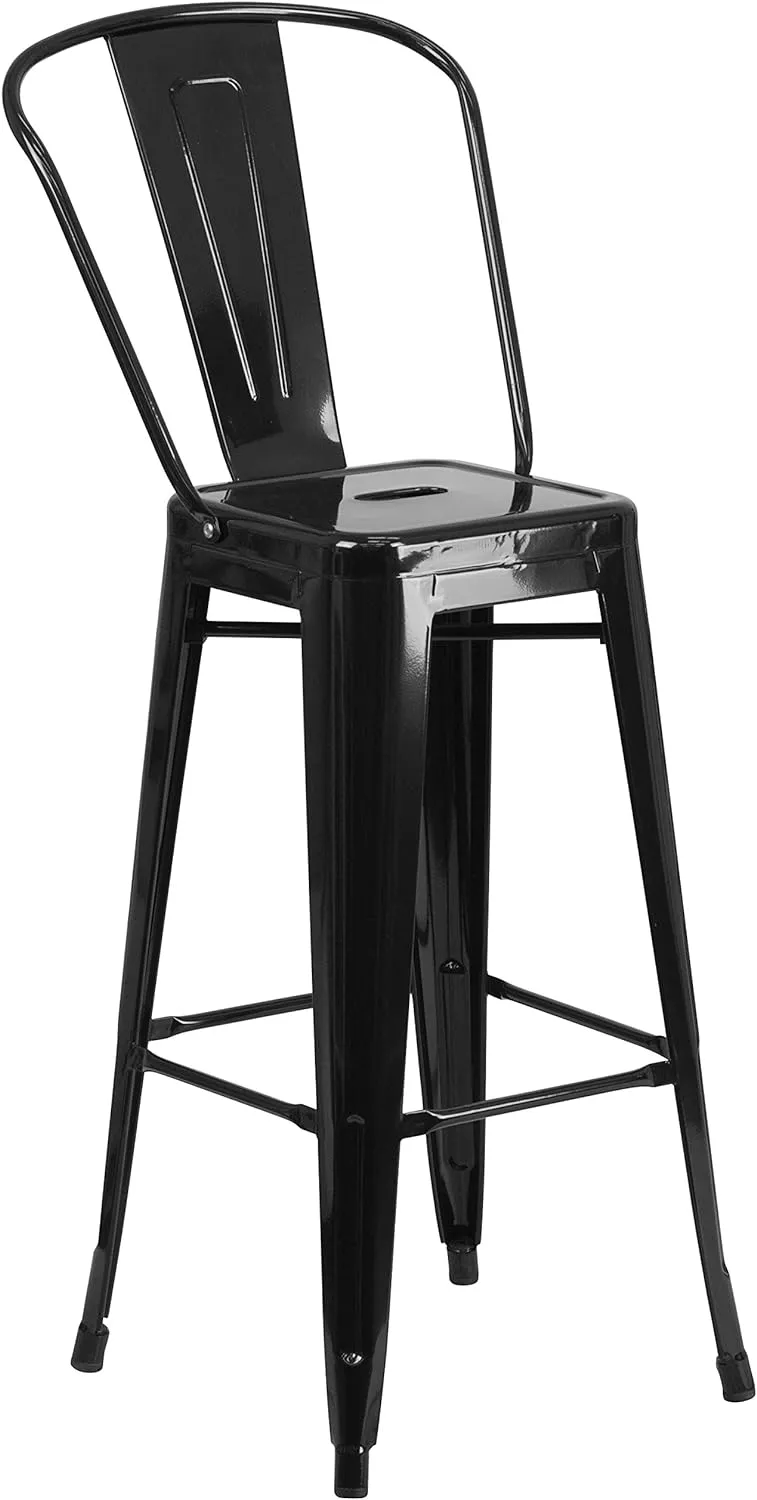 Flash Furniture Commercial Grade 30" High Black Metal Indoor-Outdoor Barstool with Removable Back