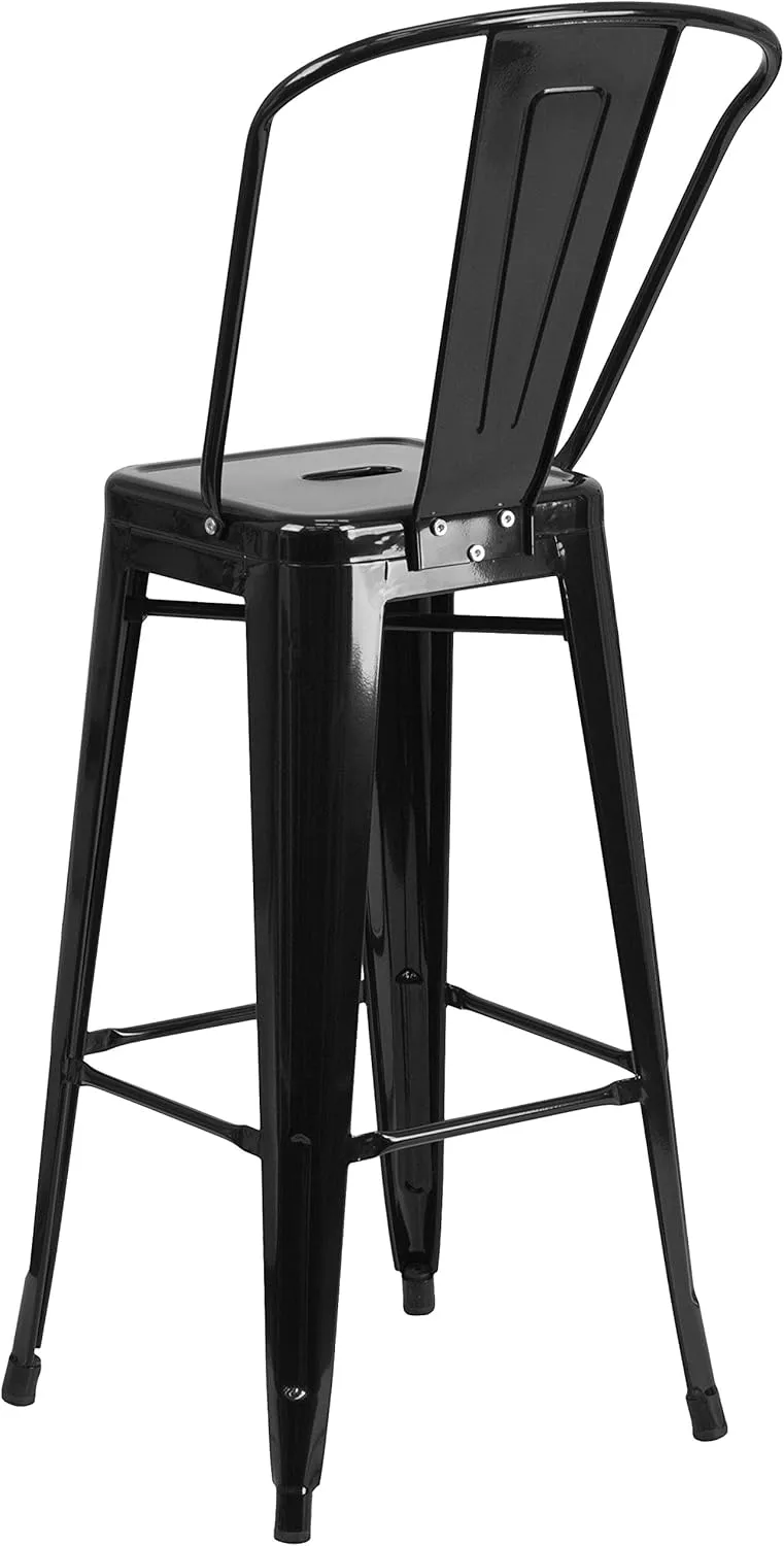 Flash Furniture Commercial Grade 30" High Black Metal Indoor-Outdoor Barstool with Removable Back
