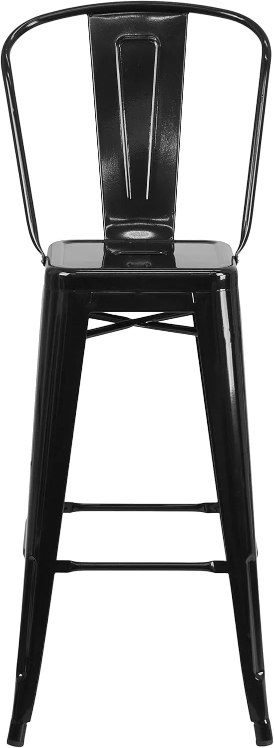 Flash Furniture Commercial Grade 30" High Black Metal Indoor-Outdoor Barstool with Removable Back