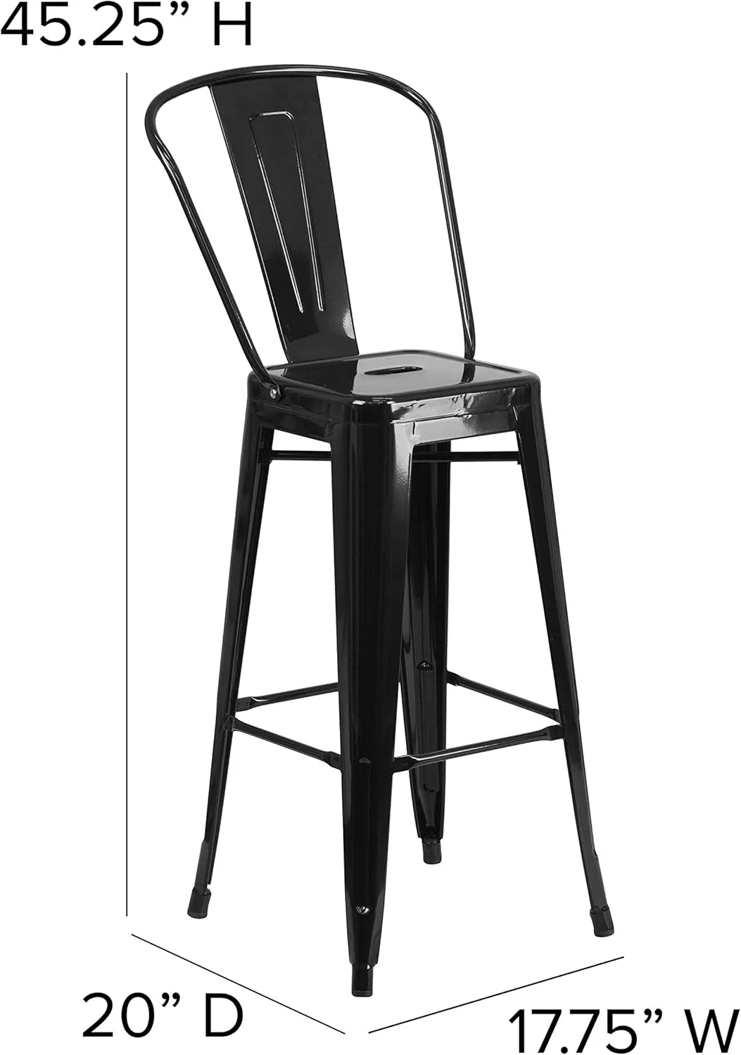 Flash Furniture Commercial Grade 30" High Black Metal Indoor-Outdoor Barstool with Removable Back