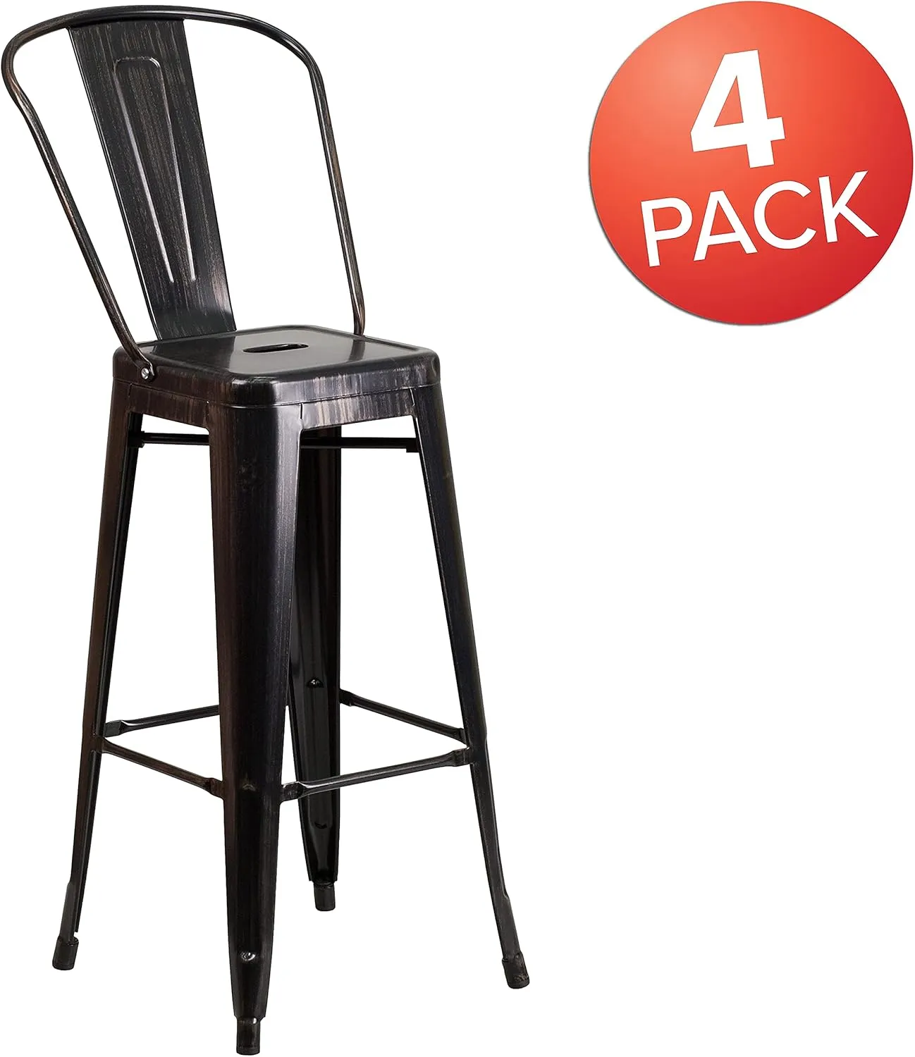 Flash Furniture Lily Commercial Grade 4 Pack 30" High Black-Antique Gold Metal Indoor-Outdoor Barstool with Removable Back