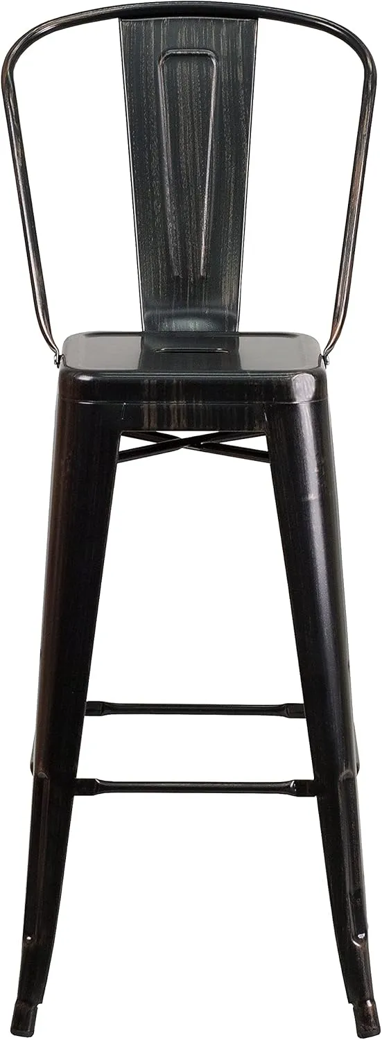 Flash Furniture Lily Commercial Grade 4 Pack 30" High Black-Antique Gold Metal Indoor-Outdoor Barstool with Removable Back