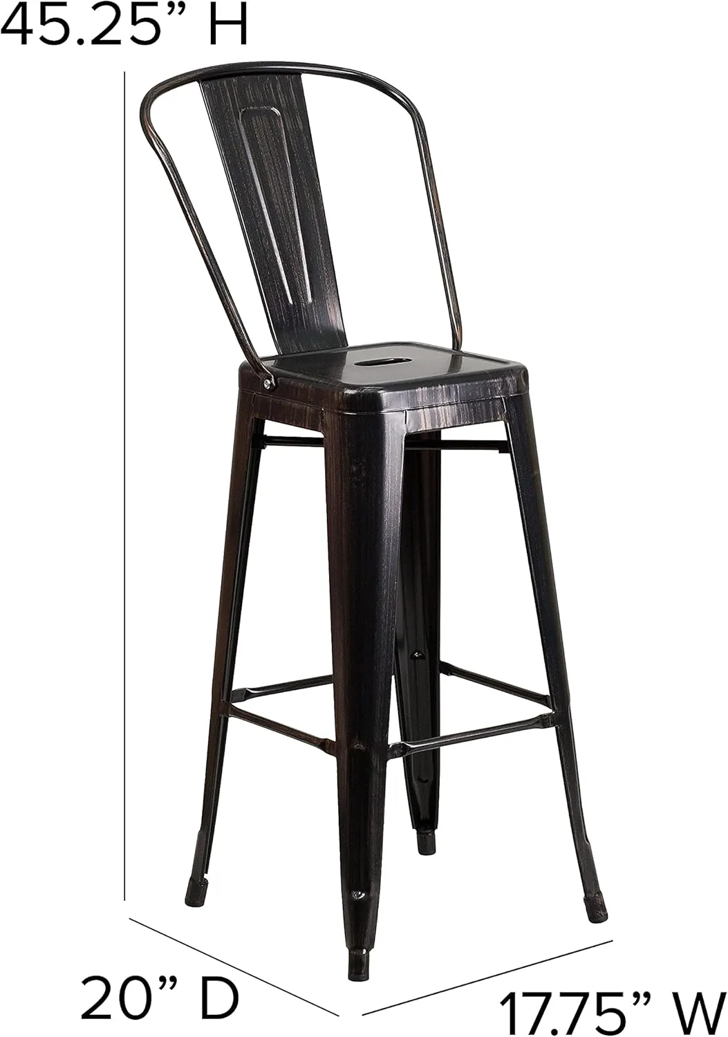 Flash Furniture Lily Commercial Grade 4 Pack 30" High Black-Antique Gold Metal Indoor-Outdoor Barstool with Removable Back