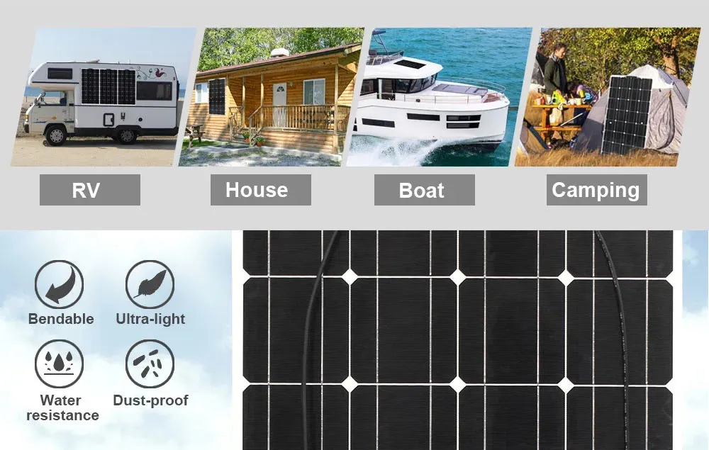 Flexible Solar Panel Kit (100W, 200W, 300W) - High-Efficiency 12V/24V Battery Charger