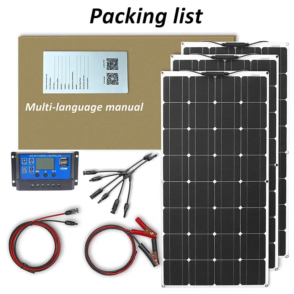 Flexible Solar Panel Kit (100W, 200W, 300W) - High-Efficiency 12V/24V Battery Charger