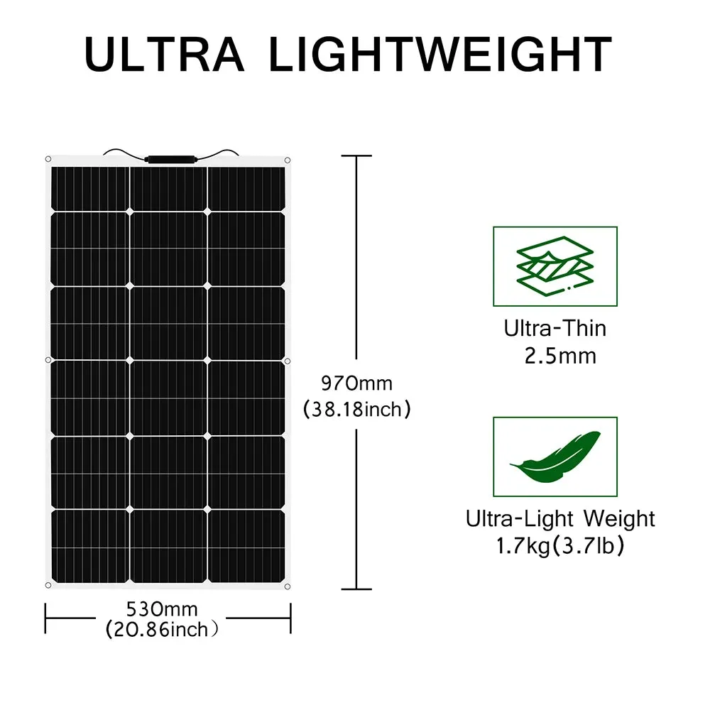 Flexible Solar Panel Kit (100W, 200W, 300W) - High-Efficiency 12V/24V Battery Charger