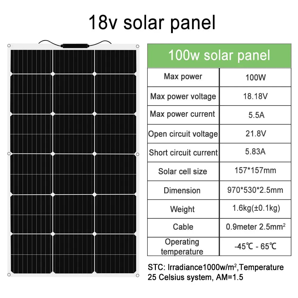 Flexible Solar Panel Kit (100W, 200W, 300W) - High-Efficiency 12V/24V Battery Charger
