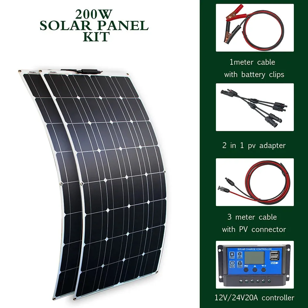 Flexible Solar Panel Kit (100W, 200W, 300W) - High-Efficiency 12V/24V Battery Charger
