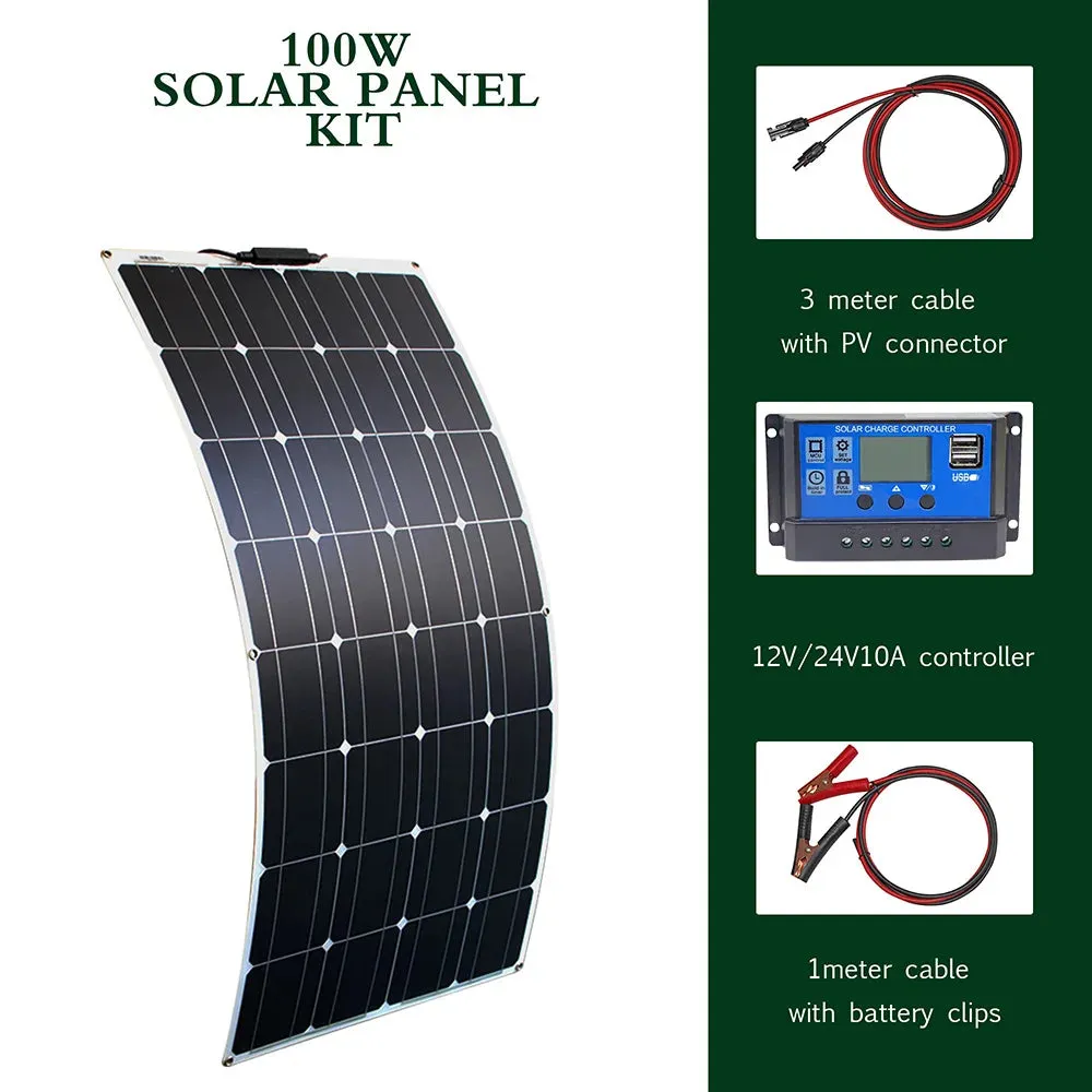 Flexible Solar Panel Kit (100W, 200W, 300W) - High-Efficiency 12V/24V Battery Charger