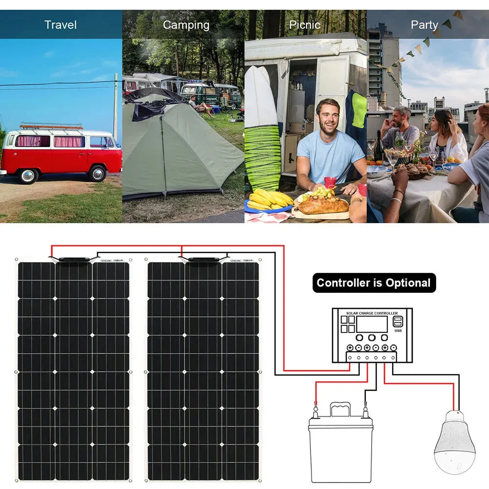 Flexible Solar Panel Kit (100W, 200W, 300W) - High-Efficiency 12V/24V Battery Charger
